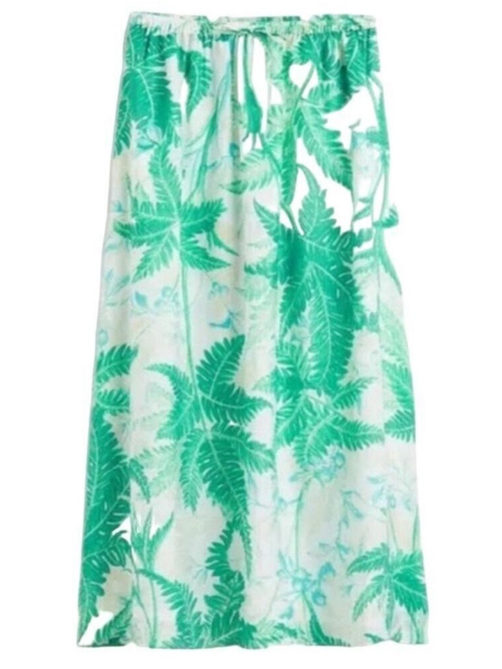 H&M Green White Palm Print Midi Skirt High Waist Tropical XS
